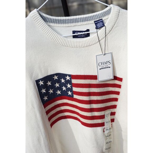 Chaps Flag Sweater NWT White - Picture 2 of 5